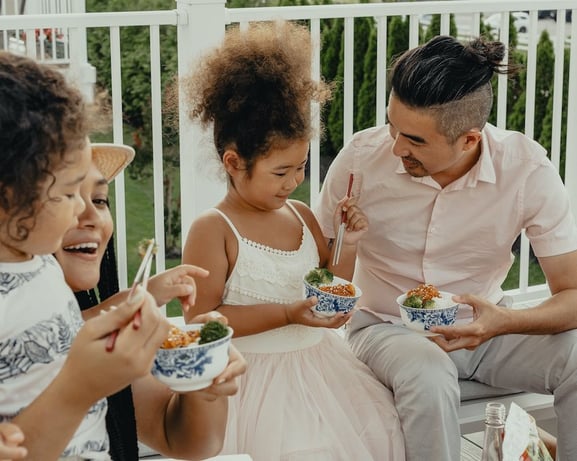 Aussie family at home during the pandemic enjoying a home-made meal.